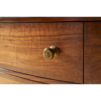 Close-up of drawer knob on English six drawer dresser.