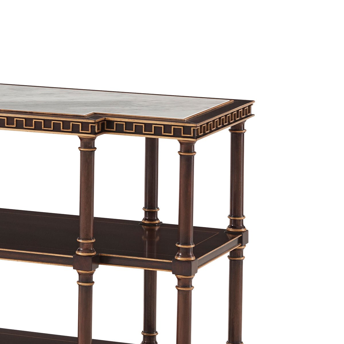 English console table top and legs, detailed corner view.