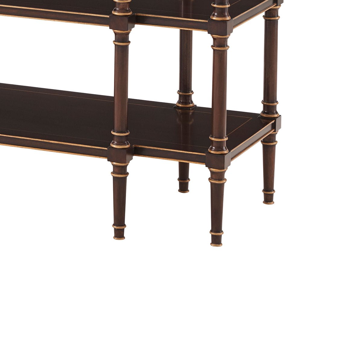 Console table leg detail, highlighting craftsmanship and design.