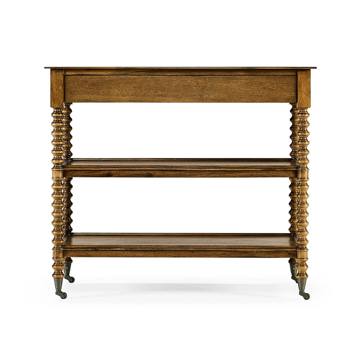 English three-tier end table, front view.