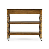 English three-tier end table, front view.
