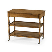 English three-tier end table, angled view.
