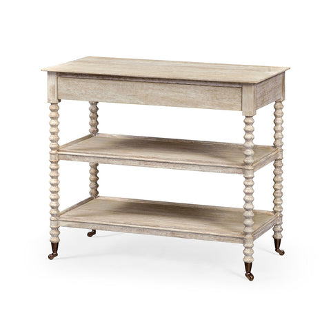 English Three Tier Whitewashed End Table
