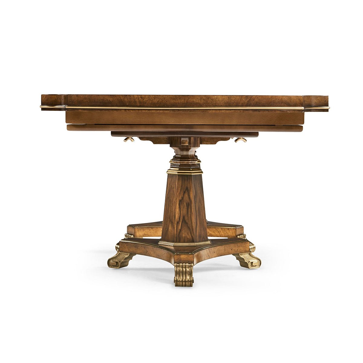 Side view of English traditional dining table pedestal.