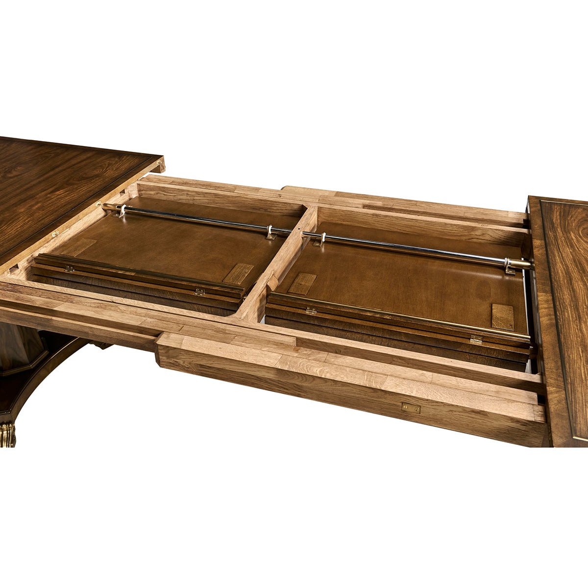 Inside view of English traditional table extension mechanism.