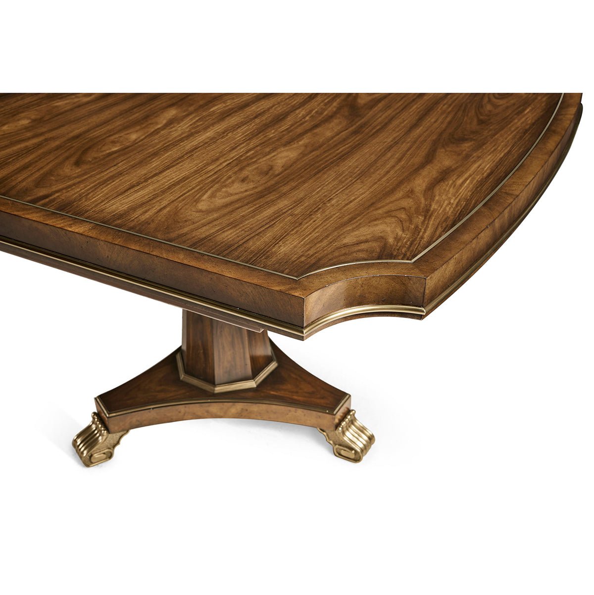 English traditional dining table corner and pedestal leg view.