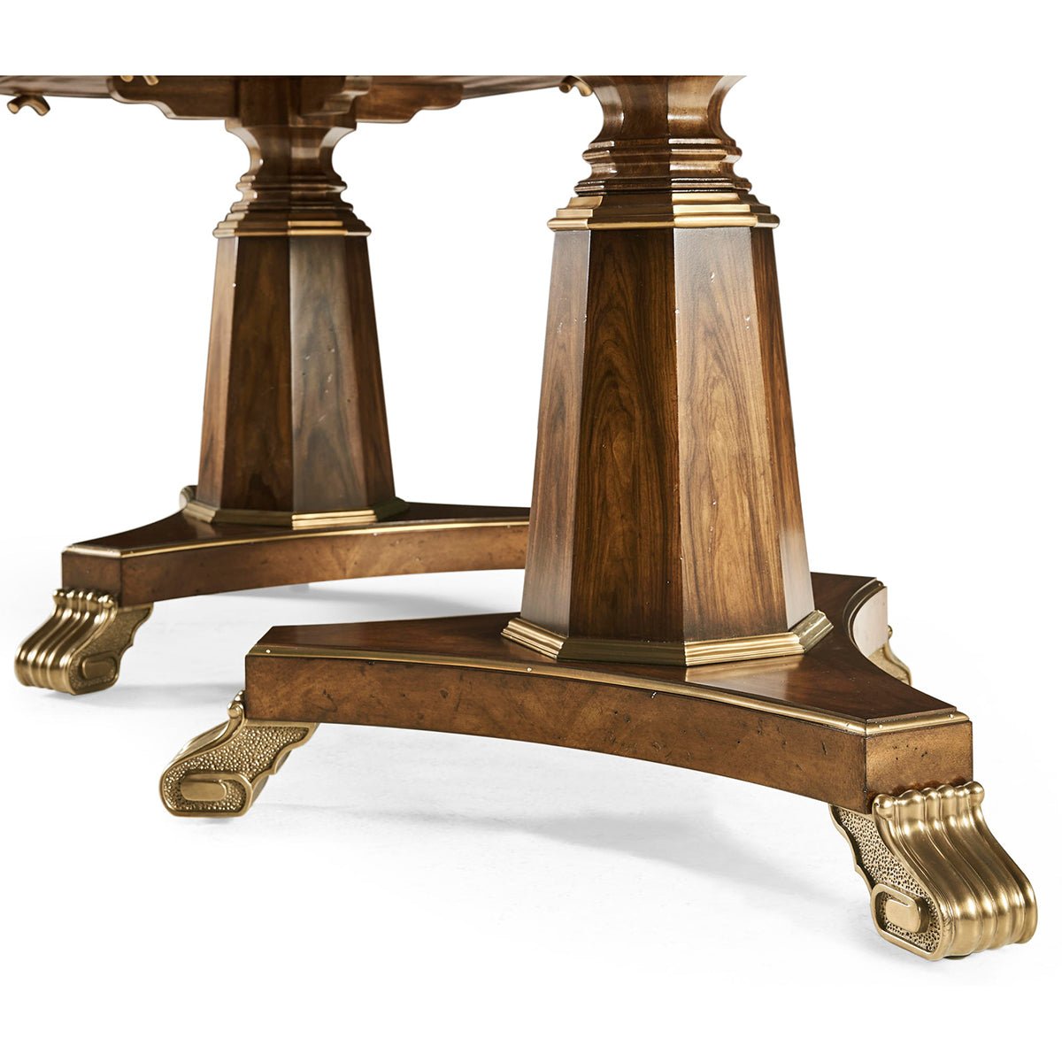 Dual pedestal base of English traditional dining table.