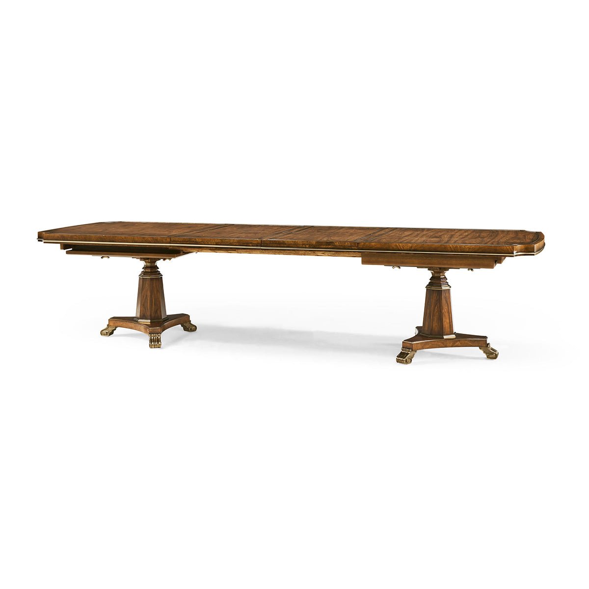 Long English traditional extension dining table, full view.