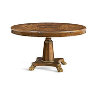 Traditional round dining table, side view.