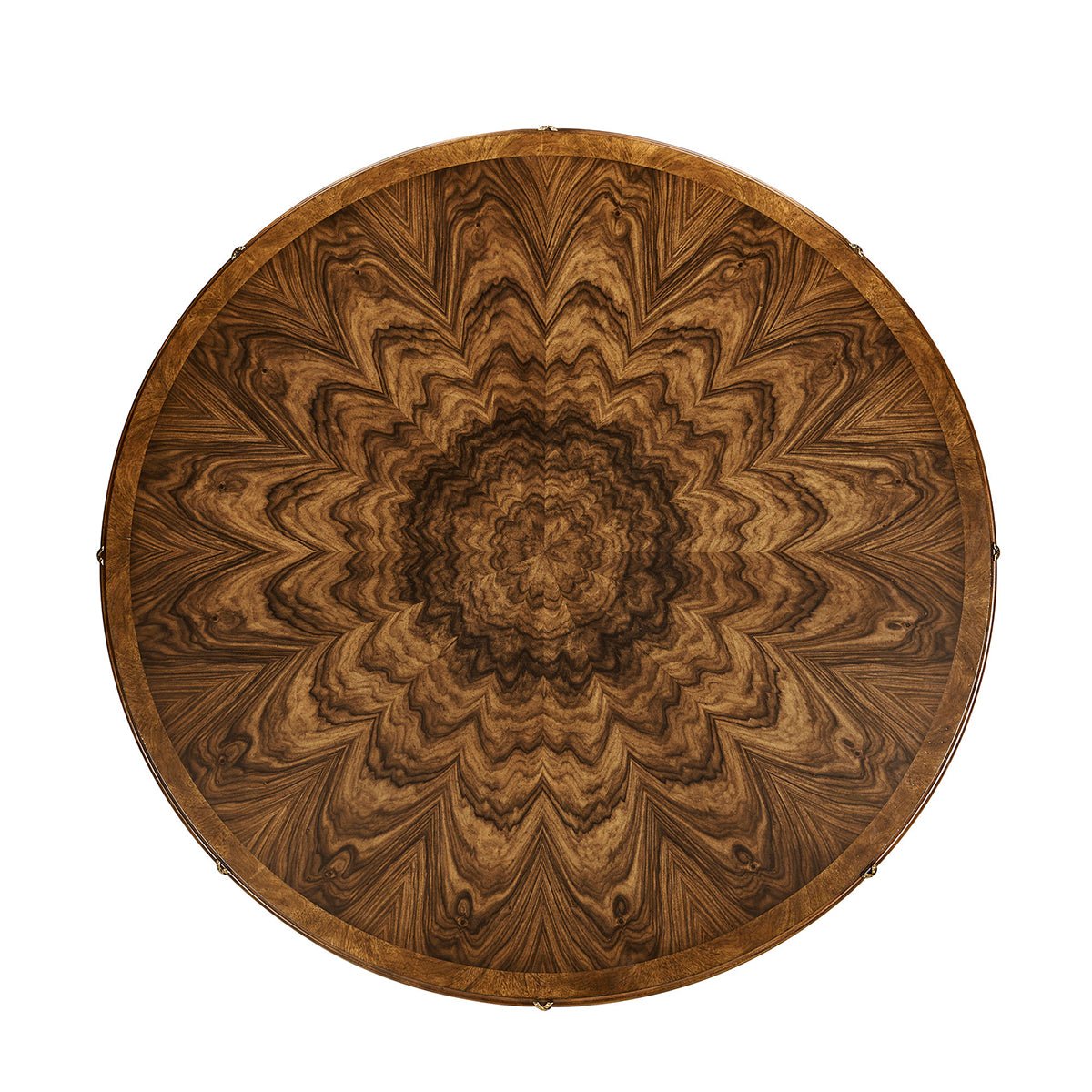 Detailed top view of round dining table pattern.
