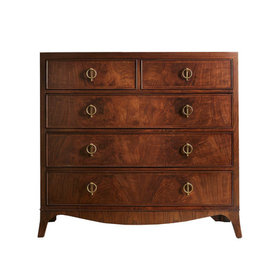 English walnut chest of drawers, straight view.