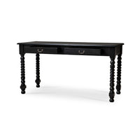 Black rustic desk, angled from right.