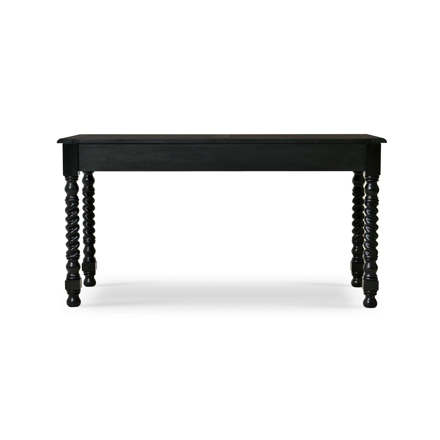 Black rustic desk rear view, smooth back panel.