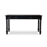 Black rustic desk, straight front perspective.