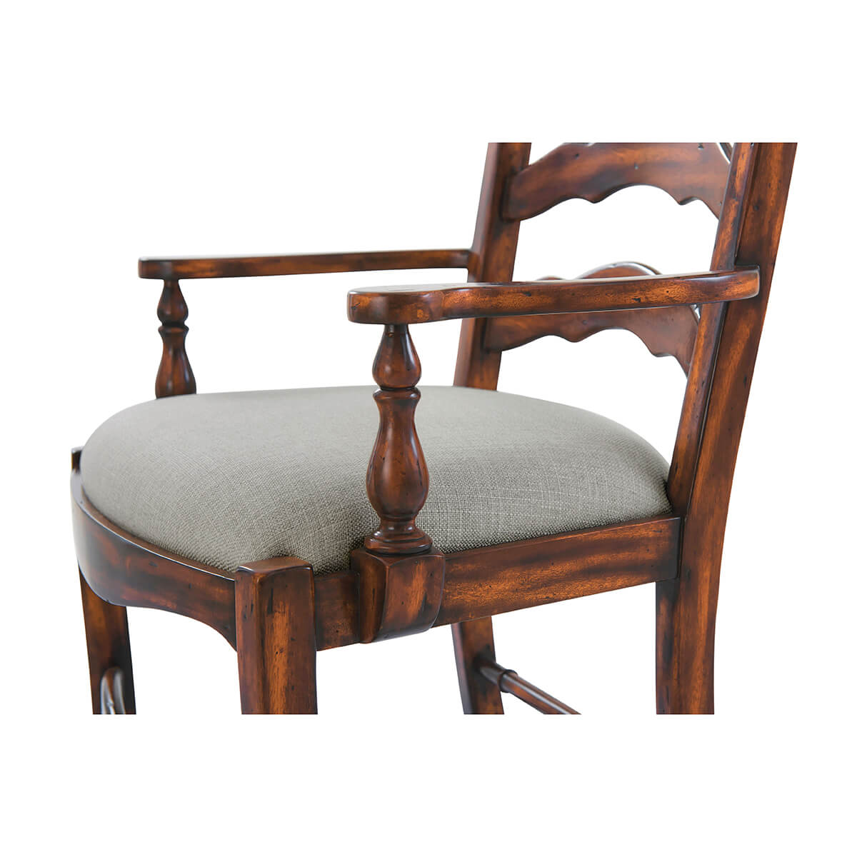 Close-up on armchair cushion and armrest details.