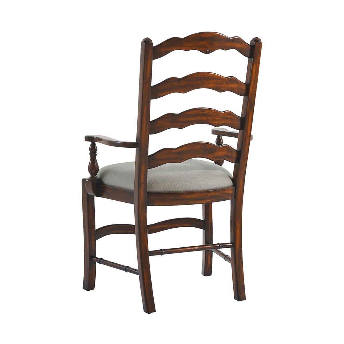 Wooden armchair with cushion, back view.