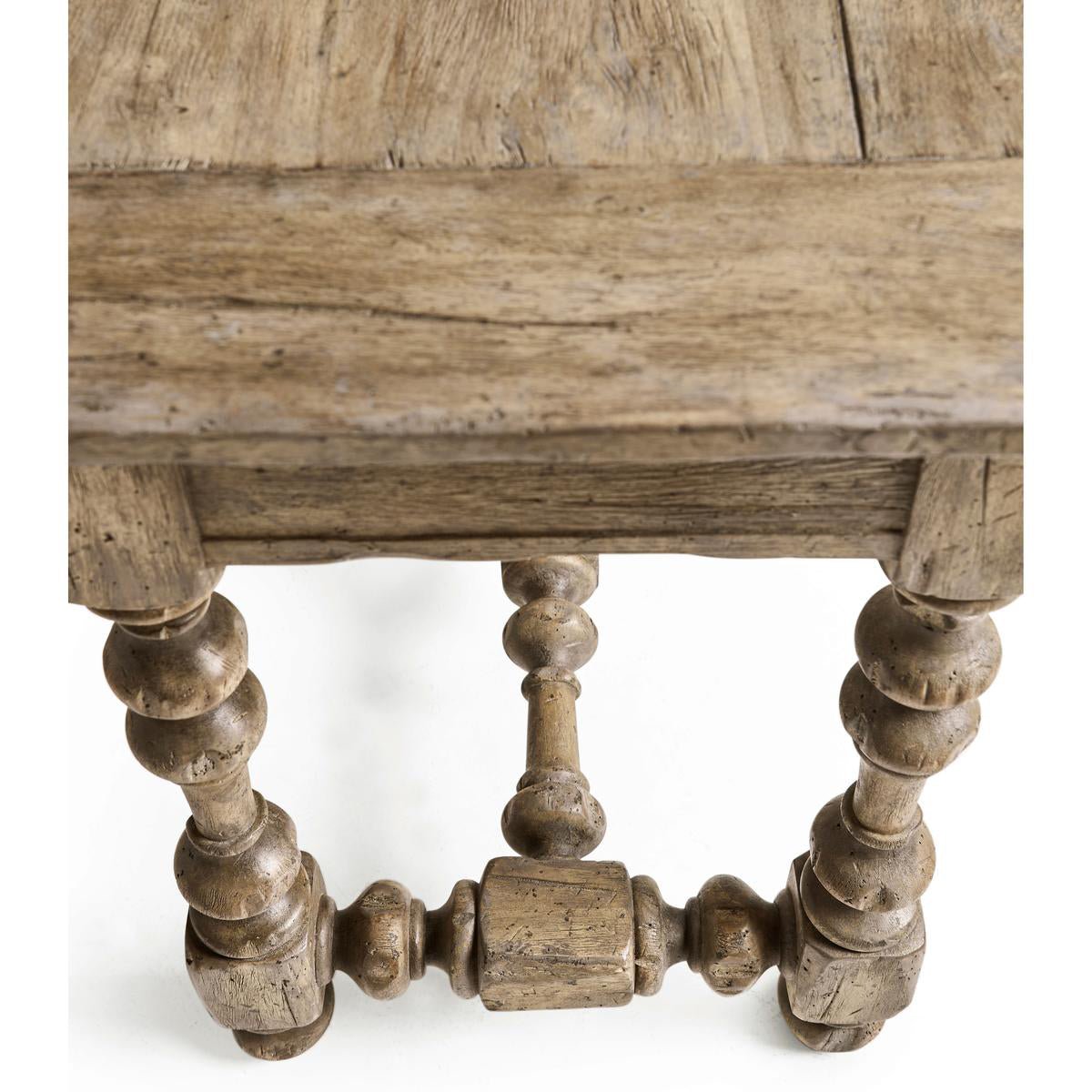 Top and legs of rustic nightstand, vertical view.