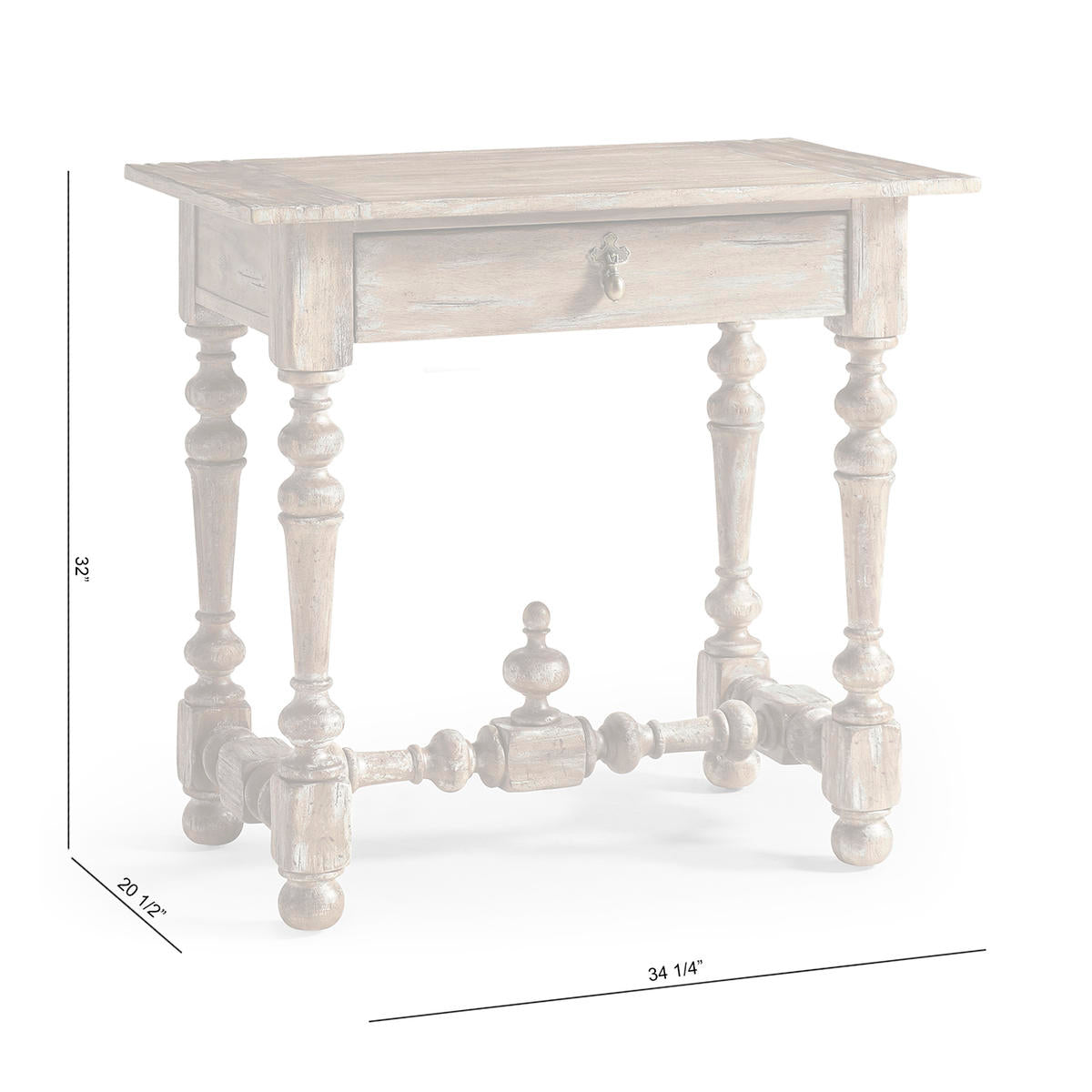 Dimensions illustration of rustic nightstand.