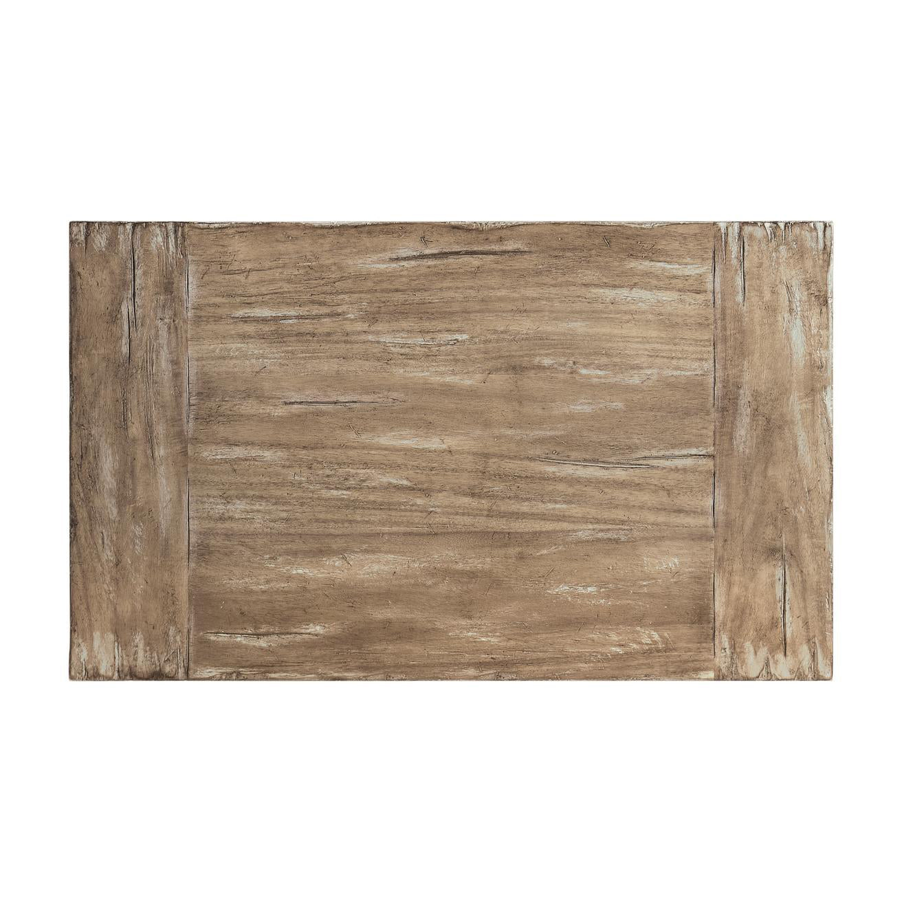 Top view of rustic nightstand surface.