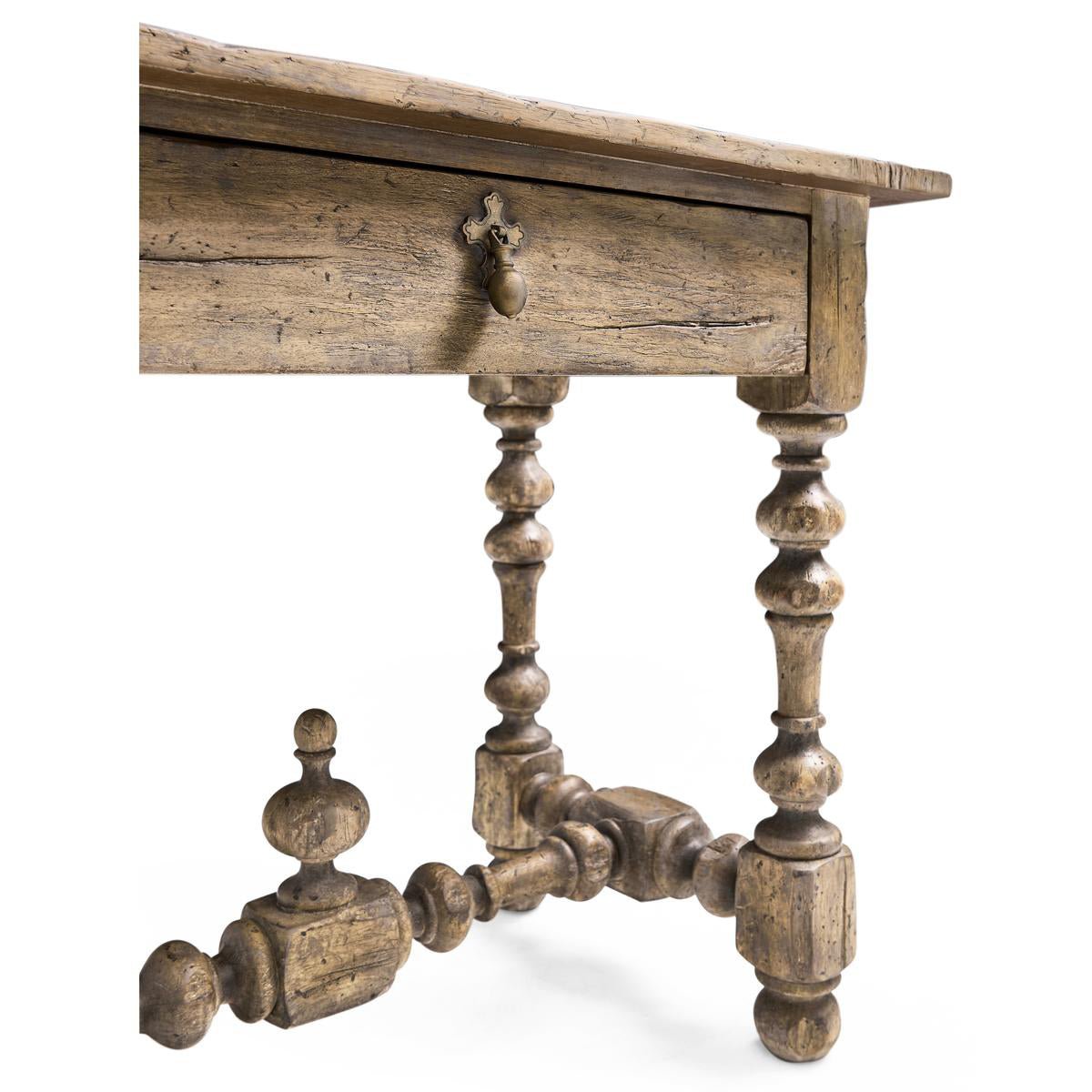 Side profile of nightstand focusing on legs.