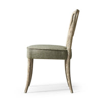 Profile view of European modern dining chair structure.