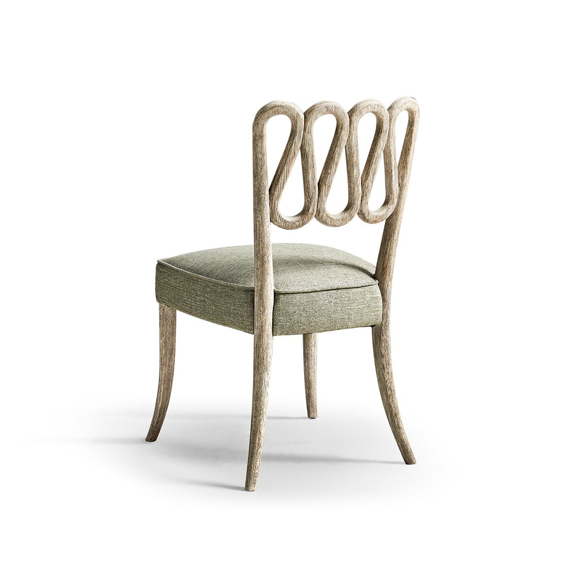 Rear angle of European modern dining chair details.