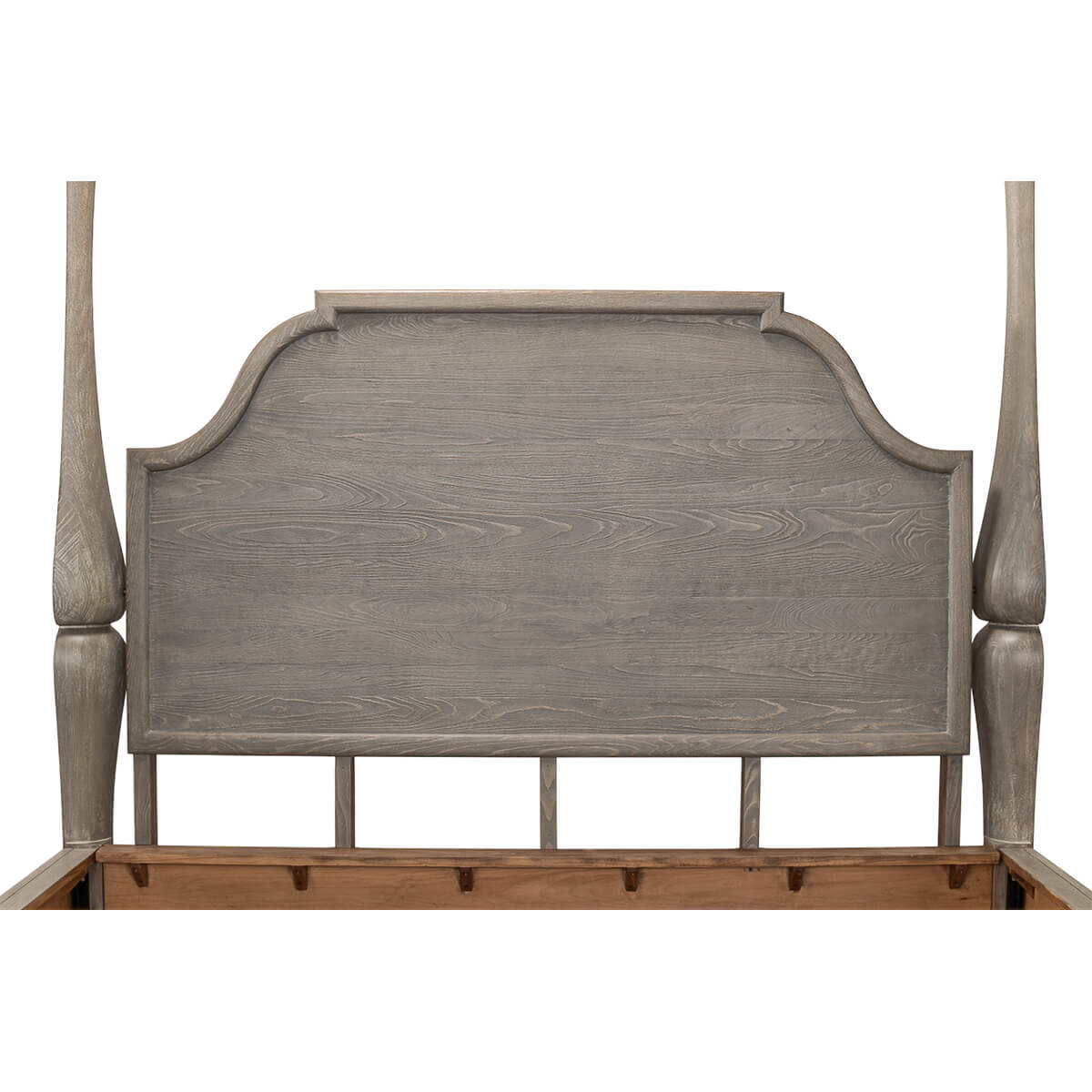 European style canopy bed, close-up of headboard design.