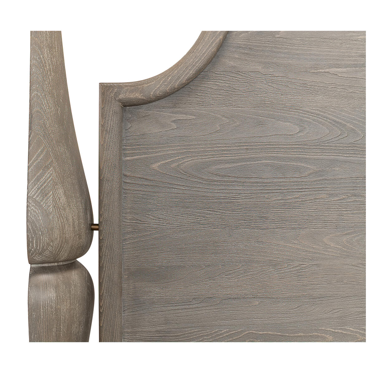 European style canopy bed, close-up of post and headboard.