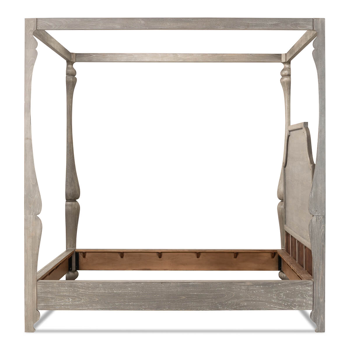 European style canopy bed, open frame back view.