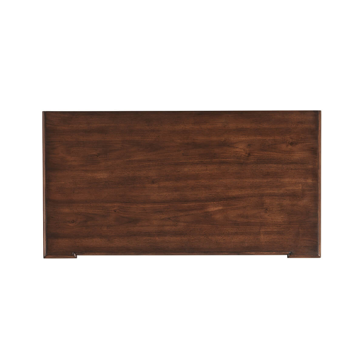 Top view of walnut dresser surface.