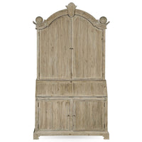 Whitewashed secretary bookcase closed, full front view.