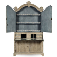Secretary bookcase open, detailed shelving and desk layout.
