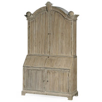 European whitewashed secretary bookcase closed front view.