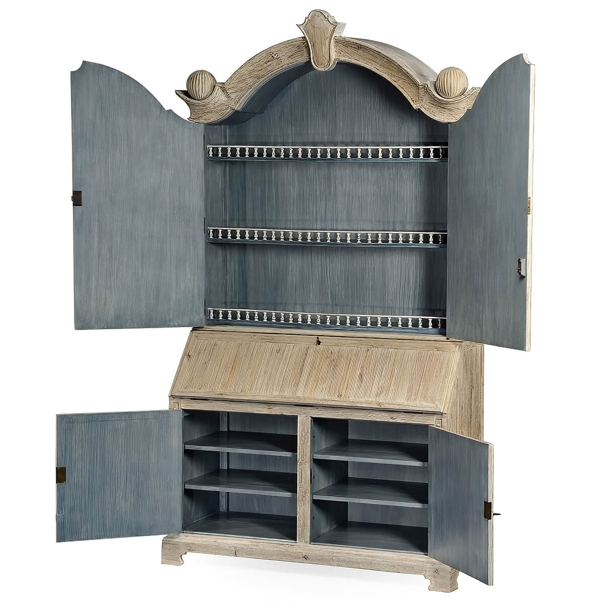 Secretary bookcase open showing additional lower storage.