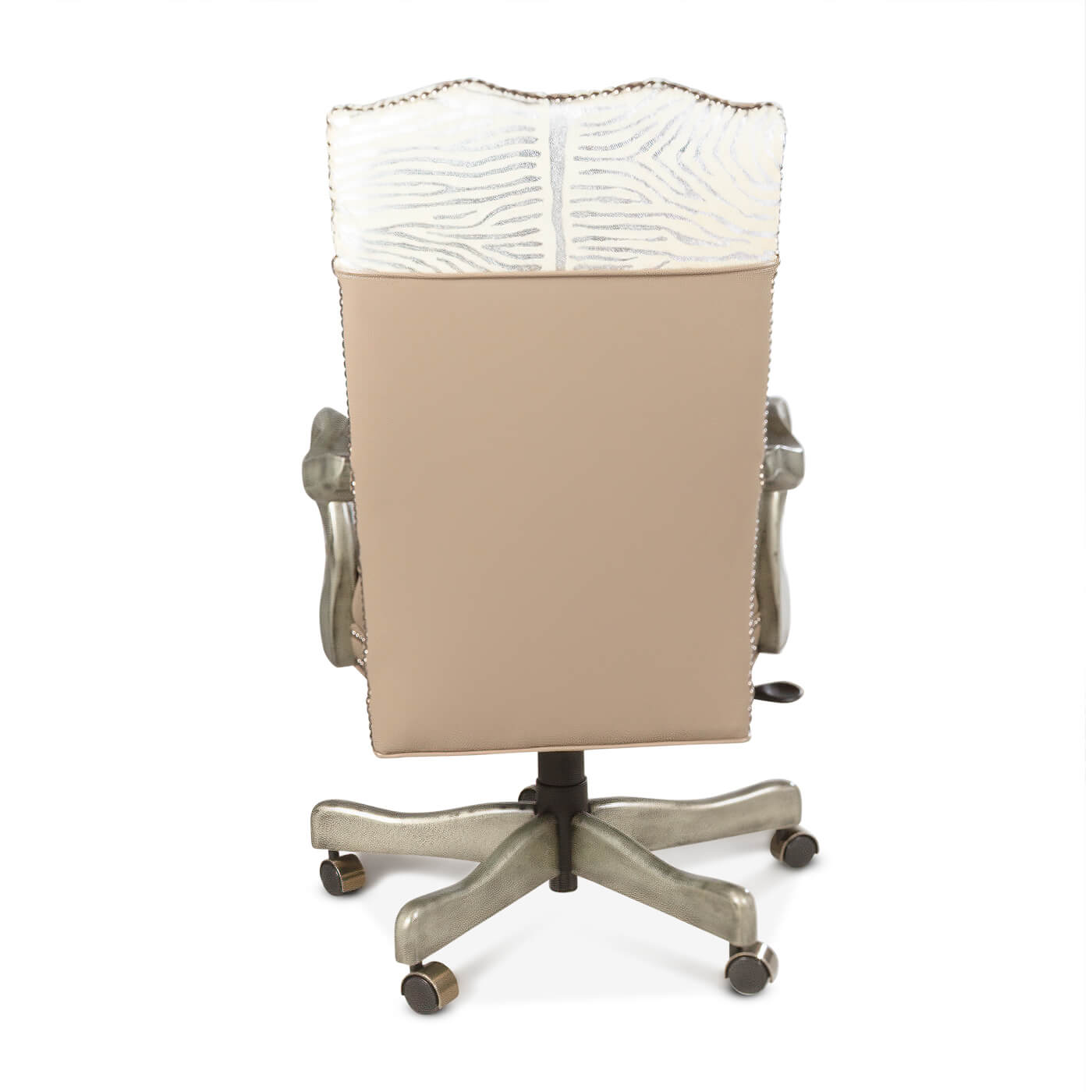Rear view of exotic leather high back office chair