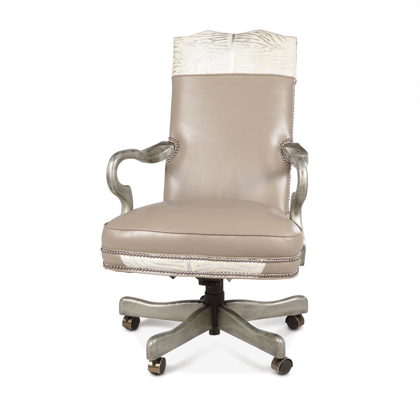 Front view of exotic leather high back office chair