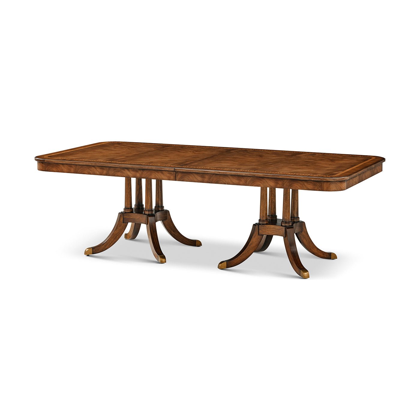Shortened extending English dining table, angled view, elegant design.