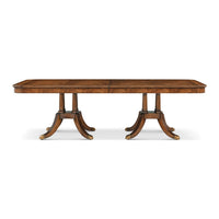 Front view of extending English dining table, dual pedestals.