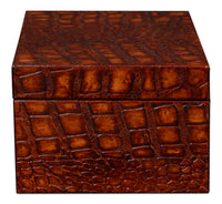 Croc Leather Box in Cognac, Set of 2