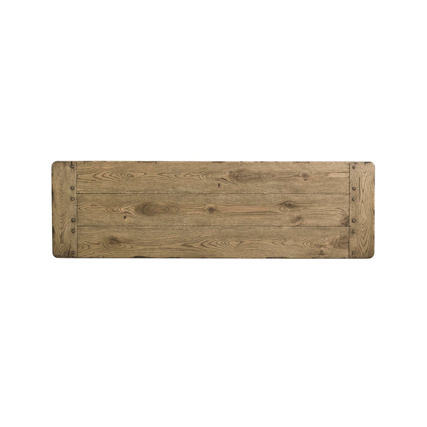 Top view of Faded Oak Console Table, wood grain visible.