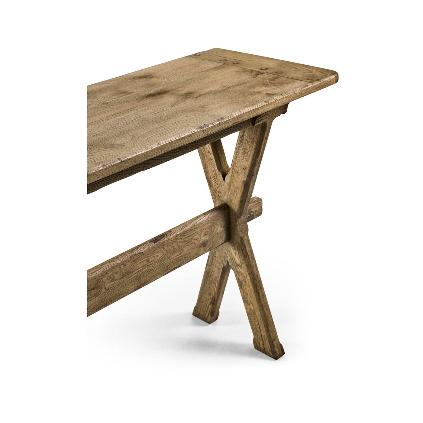 Close-up of leg detail on Faded Oak Console Table.