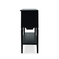 Side view of black rustic sideboard showcasing depth.