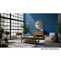 Room with alternate finish sideboard, rustic decor setting.