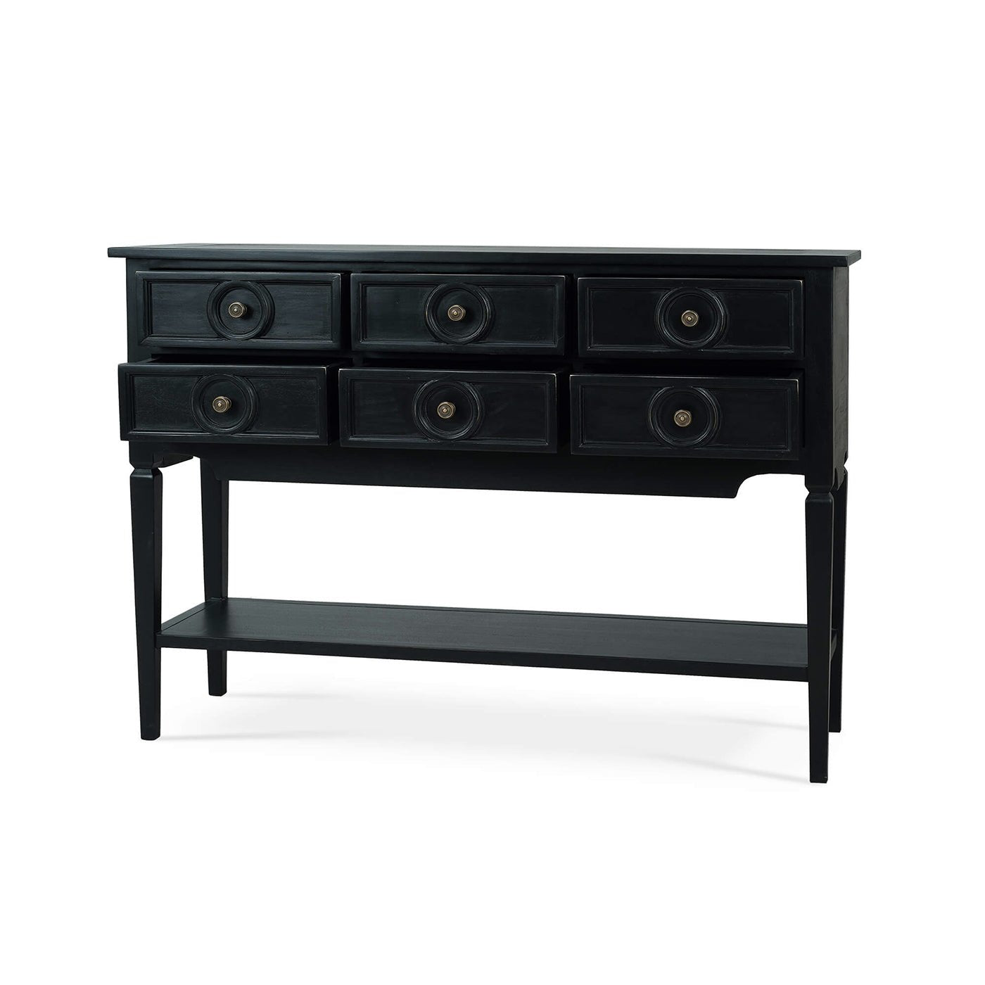 Sideboard with six drawers, front-left angle view.