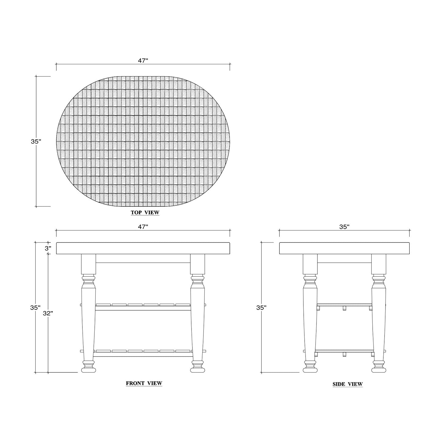 Farmhouse butcher block kitchen island dimensions blueprint.