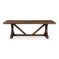Rustic dining table front view with trestle base.