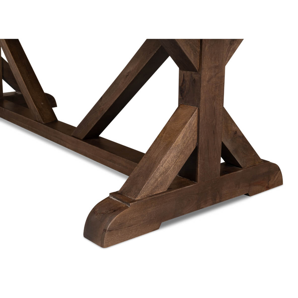 Detailed view of dining table trestle base.