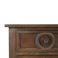 Farmhouse rustic sideboard, close-up of top corner.