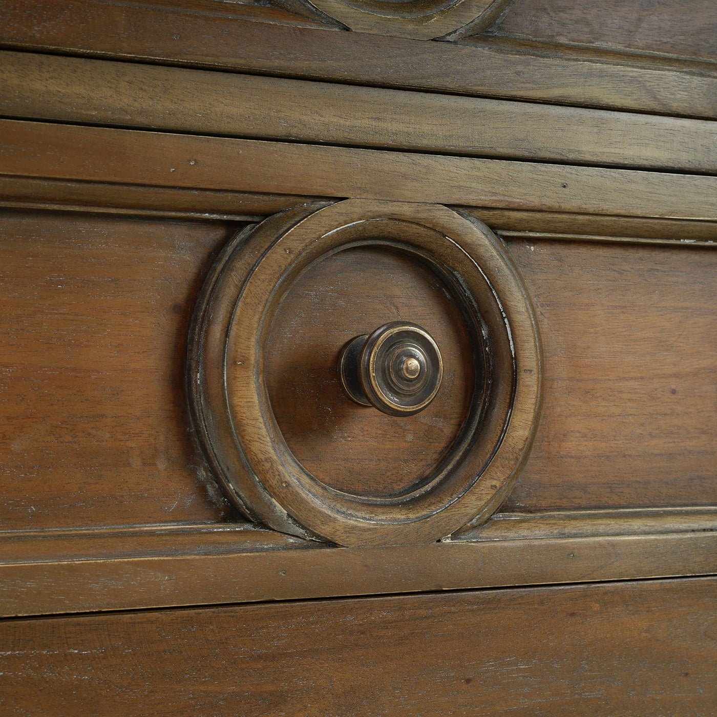 Farmhouse rustic sideboard, close-up of drawer handle.