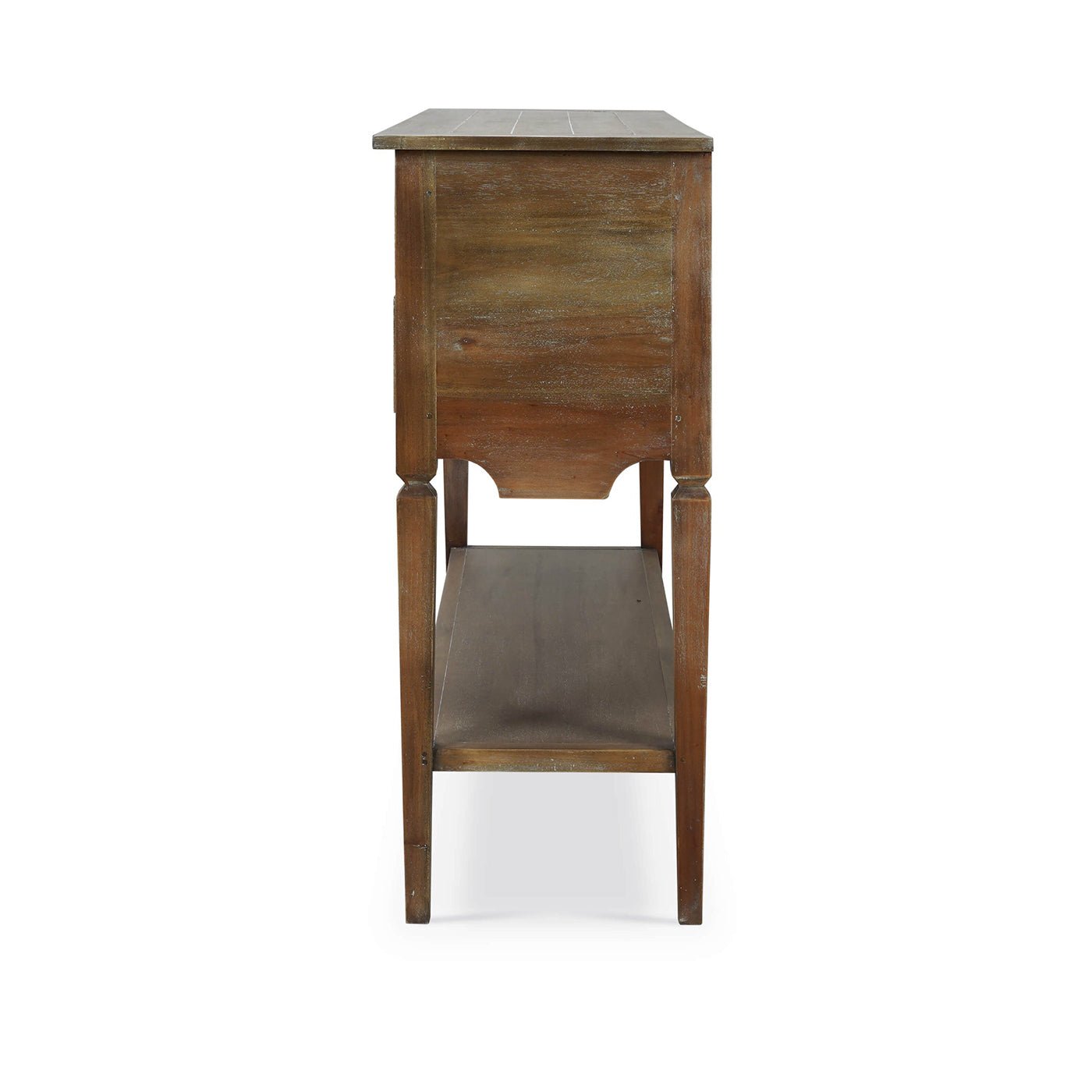 Farmhouse rustic sideboard, side profile.